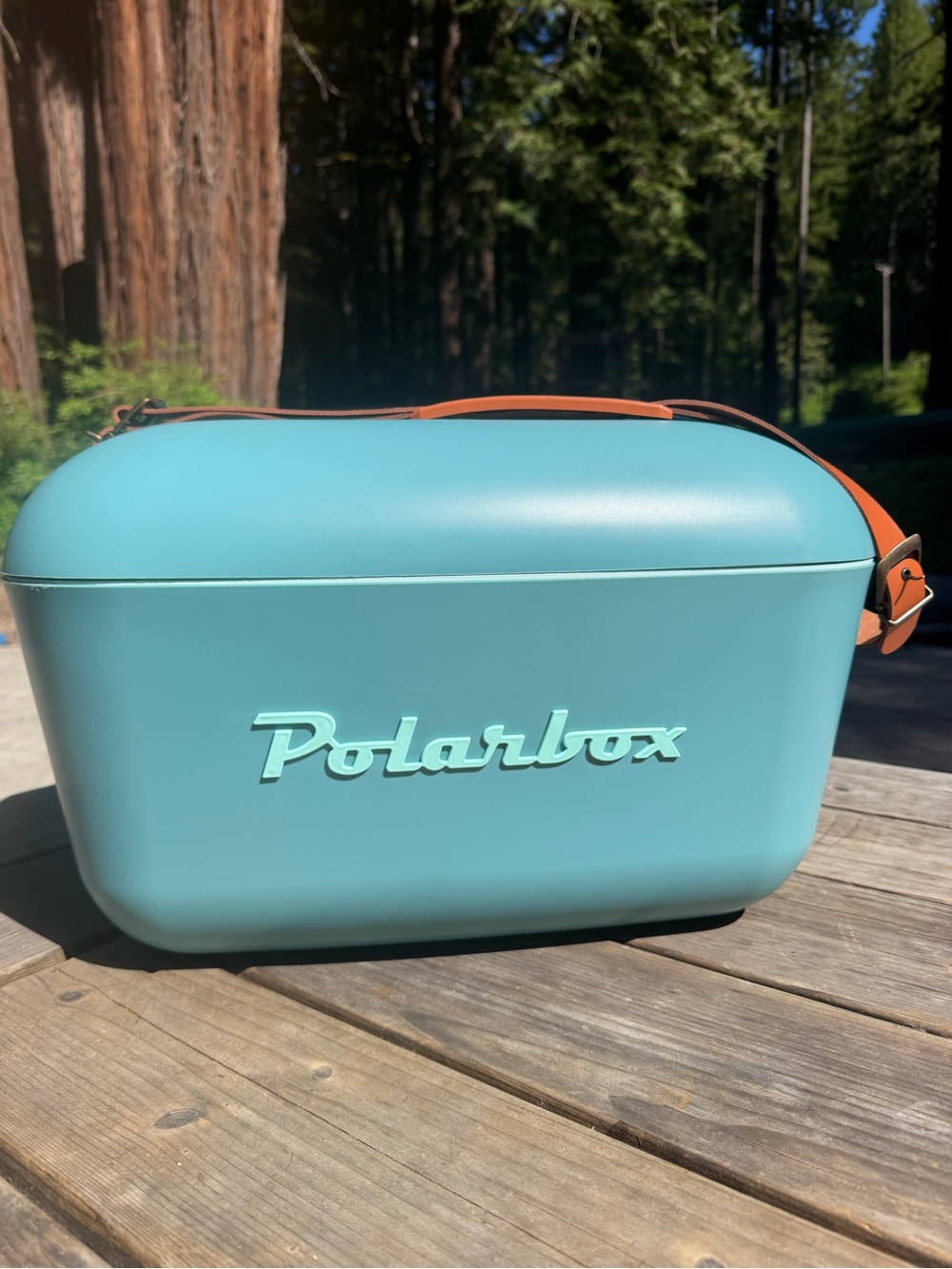 Polarbox Portable Cooler -ocean blue color with Tan Strap